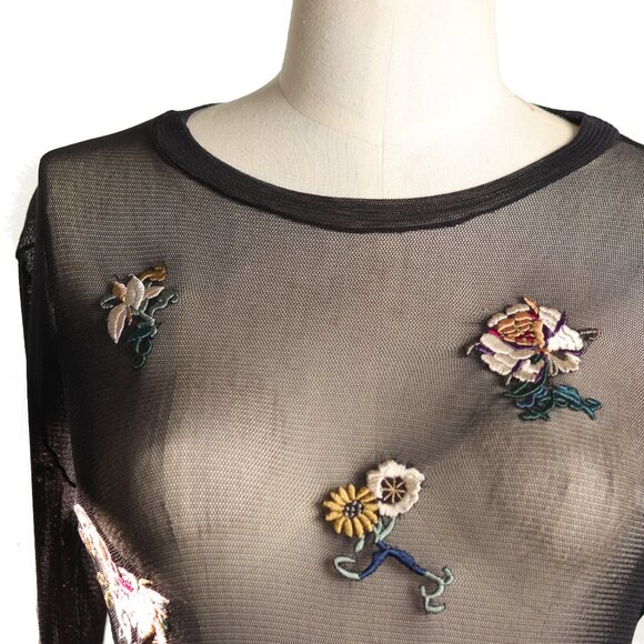 Elegant & Stunning Preloved Vintage Vivienne Tam Embellished Black Mesh Dress  L - Picture 3 of 7